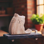 Hand-Carved Wooden Cat Figurine: Rustic Phone/Tablet Stand – product photo 2
