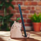 Hand-Carved Wooden Cat Figurine: Rustic Phone/Tablet Stand – product photo 5