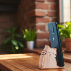 Hand-Carved Wooden Cat Figurine: Rustic Phone/Tablet Stand – product photo 4