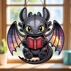 Dragon Reading Book Suncatcher: Faux Stained Glass Acrylic Window Hanging – product photo 3