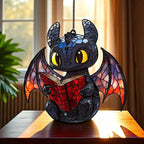 Dragon Reading Book Suncatcher: Faux Stained Glass Acrylic Window Hanging – product photo 4