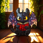 Dragon Reading Book Suncatcher: Faux Stained Glass Acrylic Window Hanging – main product view