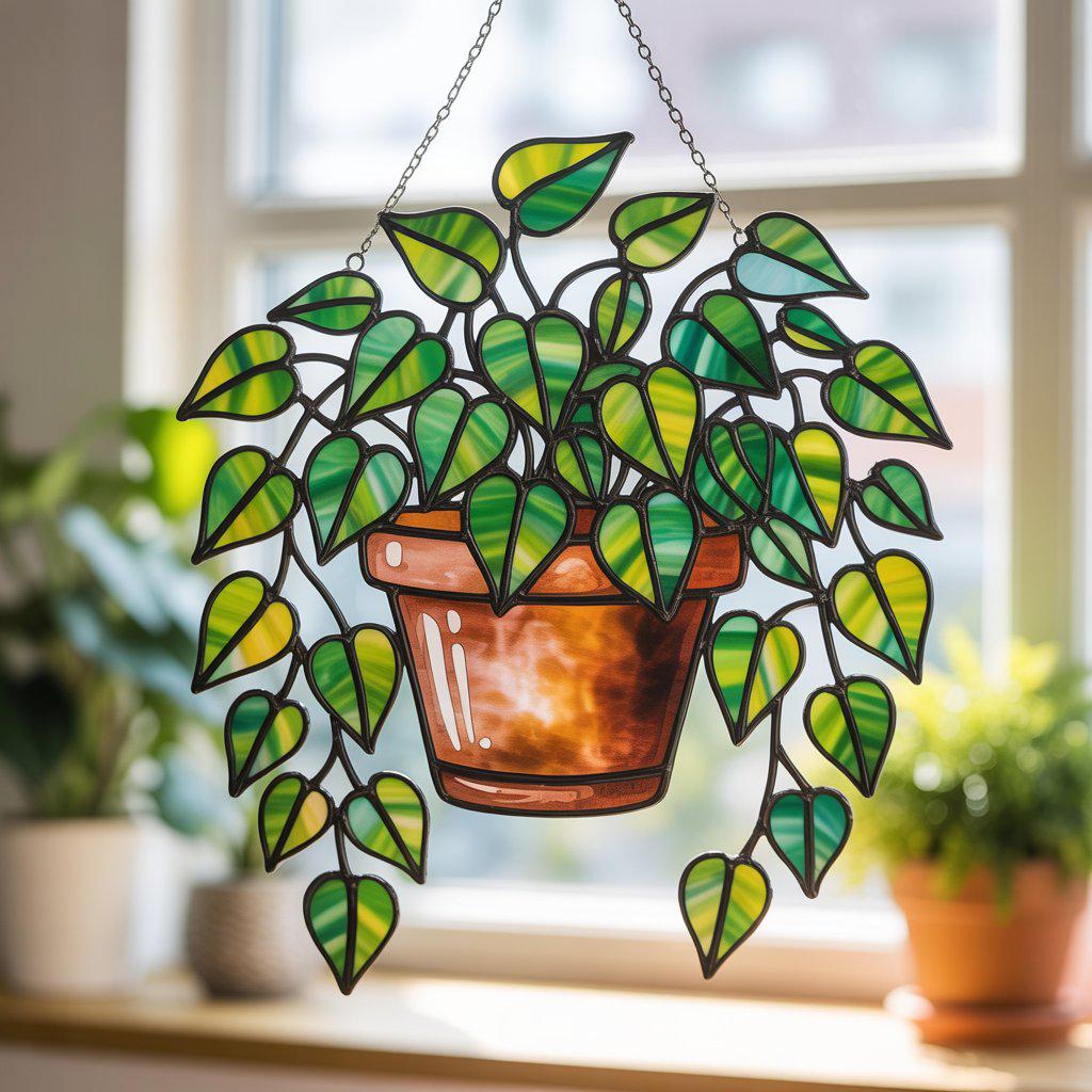Pothos Plant Suncatcher: Faux Acrylic Window Hanging, Botanical Decor - product image 6