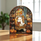 Bookish Ghost Suncatcher: Halloween Acrylic Window Hanging – product photo 4