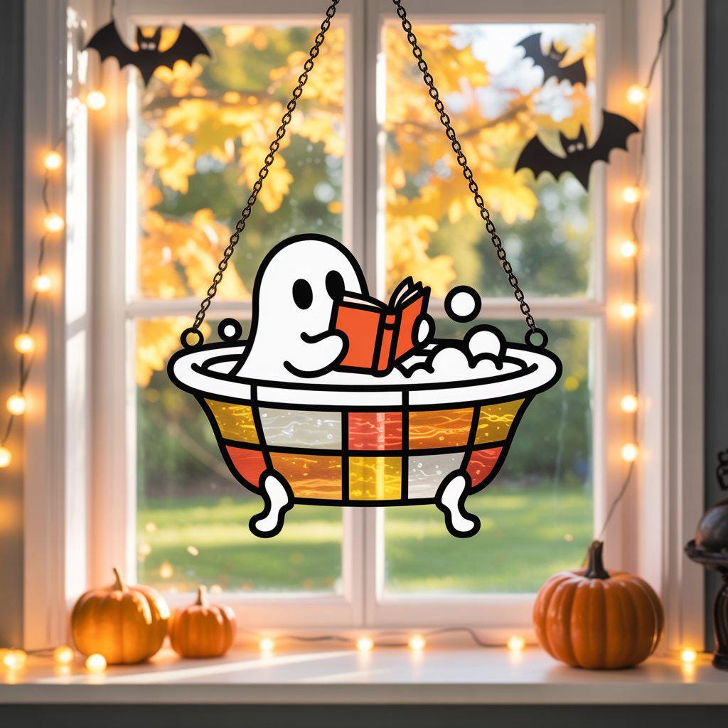 Ghost Reading Book Acrylic Suncatcher: Spooky Halloween Window Hanging - product image 2
