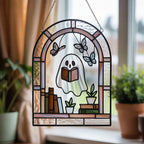 Ghost Reading Book Acrylic Suncatcher: Spooky Halloween Window Hanging – product photo 5