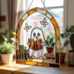 Ghost Reading Book Acrylic Suncatcher: Spooky Halloween Window Hanging – product photo 6
