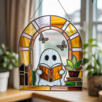 Ghost Reading Book Acrylic Suncatcher: Spooky Halloween Window Hanging – product photo 4