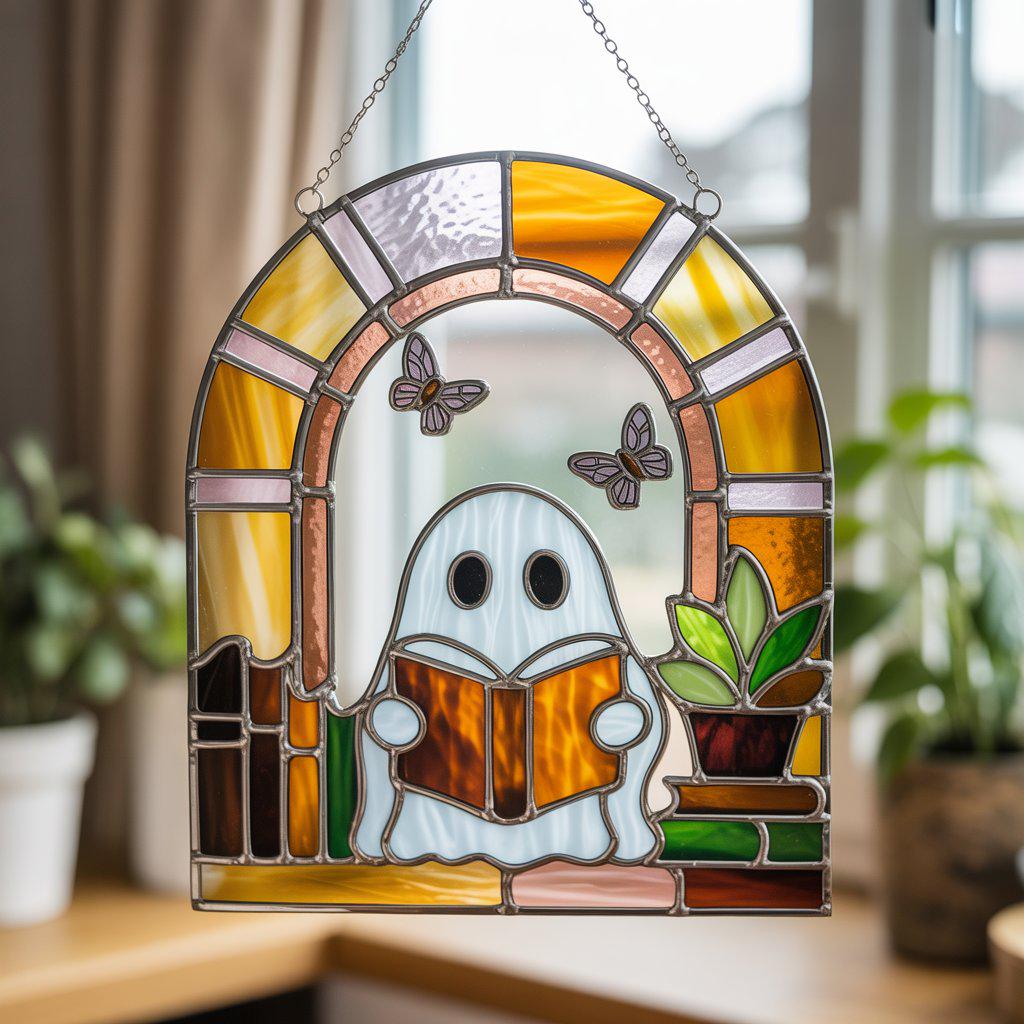 Ghost Reading Book Acrylic Suncatcher: Spooky Halloween Window Hanging - product image 4