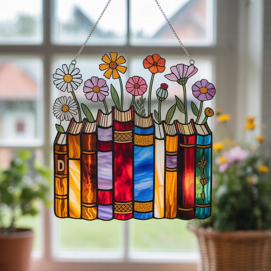 Flower Book Suncatcher: Custom Acrylic Window Hanging, Book Lover Gift - product image 2