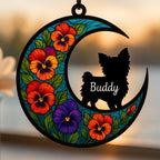 Personalized Dog Memorial Suncatcher: Crescent Moon Stained Glass Style Pet Loss Remembrance – product photo 2