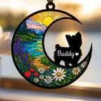 Personalized Dog Memorial Suncatcher: Crescent Moon Stained Glass Style Pet Loss Remembrance – main product view