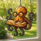 Reading Octopus Suncatcher: Nerdy Sea Creature with Book & Glasses – product photo 2