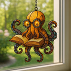 Reading Octopus Suncatcher: Nerdy Sea Creature with Book & Glasses – product photo 3