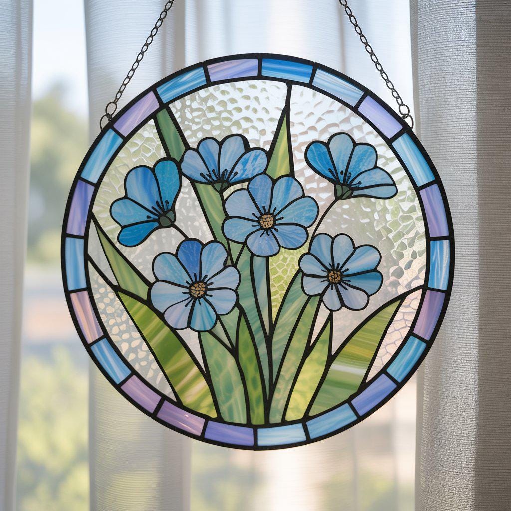 Personalized Forget-Me-Not Suncatcher: Floral Window Decor, Acrylic Glass - product image 2