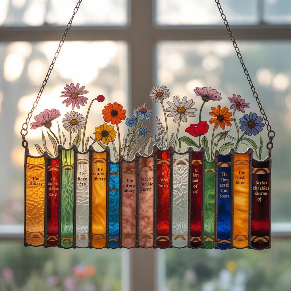 Flower Book Suncatcher: Custom Acrylic Window Hanging, Book Lover Gift - product image 3
