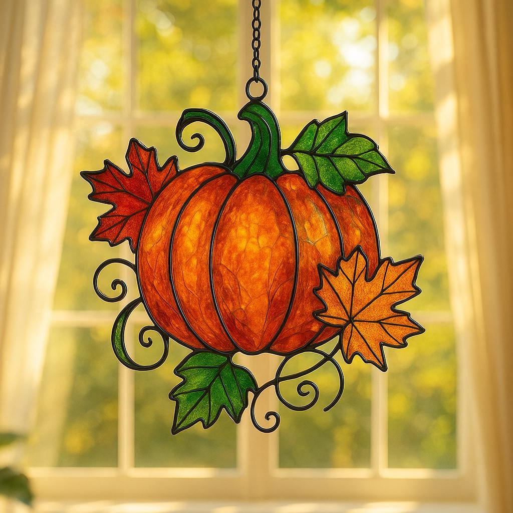 Pumpkin Stained Glass Suncatcher: Fall Harvest Acrylic Window Decoration - product image 1