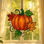 Pumpkin Stained Glass Suncatcher: Fall Harvest Acrylic Window Decoration – main product view