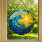 Stained Glass Style Sea Wave Suncatcher: Coastal Window Ornament – main product view