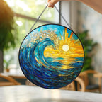 Stained Glass Style Sea Wave Suncatcher: Coastal Window Ornament – product photo 2