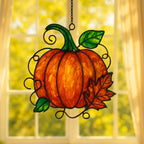 Pumpkin Stained Glass Suncatcher: Fall Harvest Acrylic Window Decoration – product photo 3