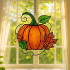 Pumpkin Stained Glass Suncatcher: Fall Harvest Acrylic Window Decoration – product photo 2