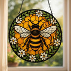 Bee & Wildflower Stained Glass Style Suncatcher: Garden Ornament – main product view