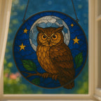 Blue Owl Suncatcher: Stained Glass Style Acrylic Ornament – main product view