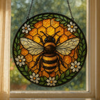 Bee Stained Glass Ornament, Honeybee Suncatcher for Window – product photo 2