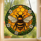 Bee Stained Glass Ornament, Honeybee Suncatcher for Window – main product view
