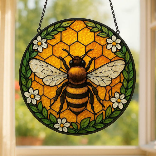 Bee Stained Glass Ornament, Honeybee Suncatcher for Window, Garden Lover Gift, Housewarming Home Decoration - product image 1