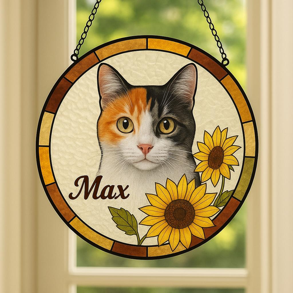 Custom Pet Portrait Suncatcher, Acrylic Stained Glass Cat Memorial - product image 1