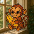 Custom Monkey Banana Acrylic Suncatcher: Stained Glass Pet Portrait – main product view