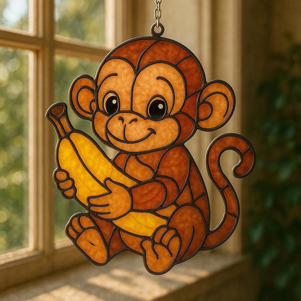 Custom Monkey Banana Acrylic Suncatcher: Stained Glass Pet Portrait - product image 1