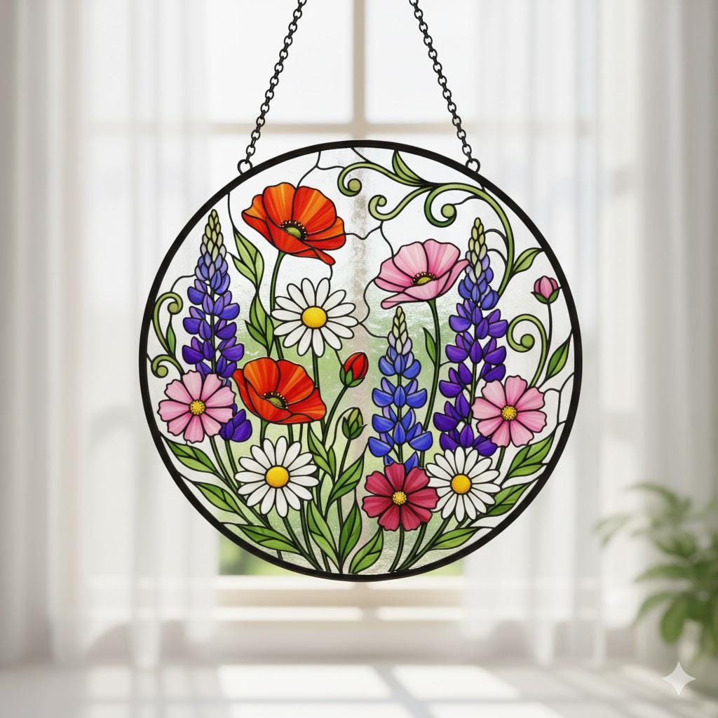 Wildflower Glass Suncatcher: Vibrant Floral Window Decor - product image 1
