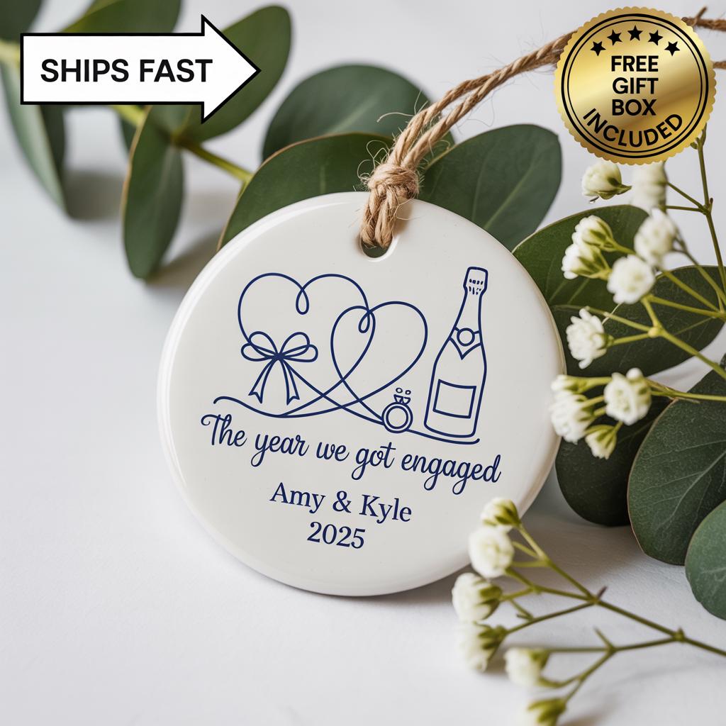 Personalized Engagement Ornament, Ceramic Keepsake, Bride to Be Gift - product image 1
