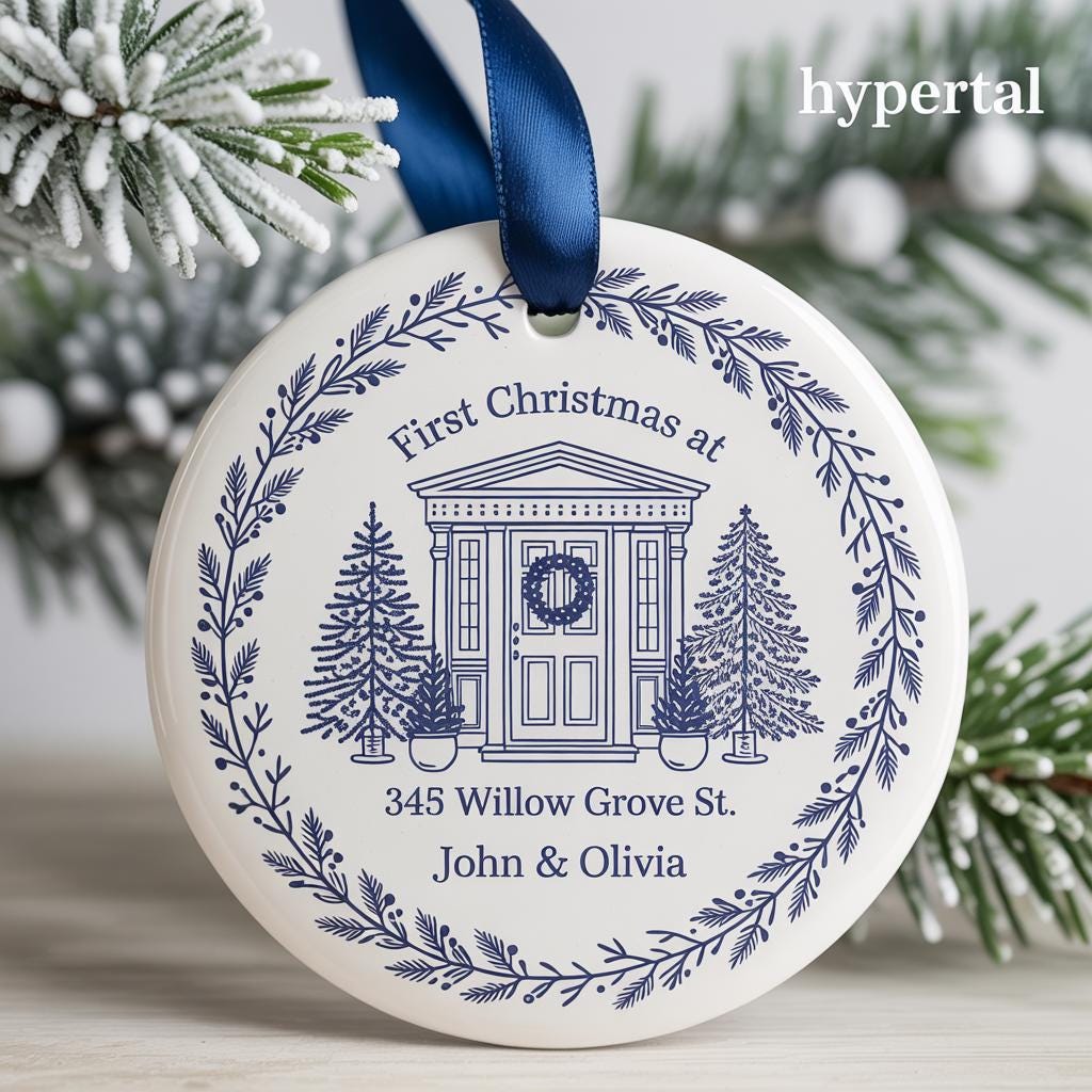 Personalized Ceramic First Home Christmas Ornament, Toile De Jouy - product image 1
