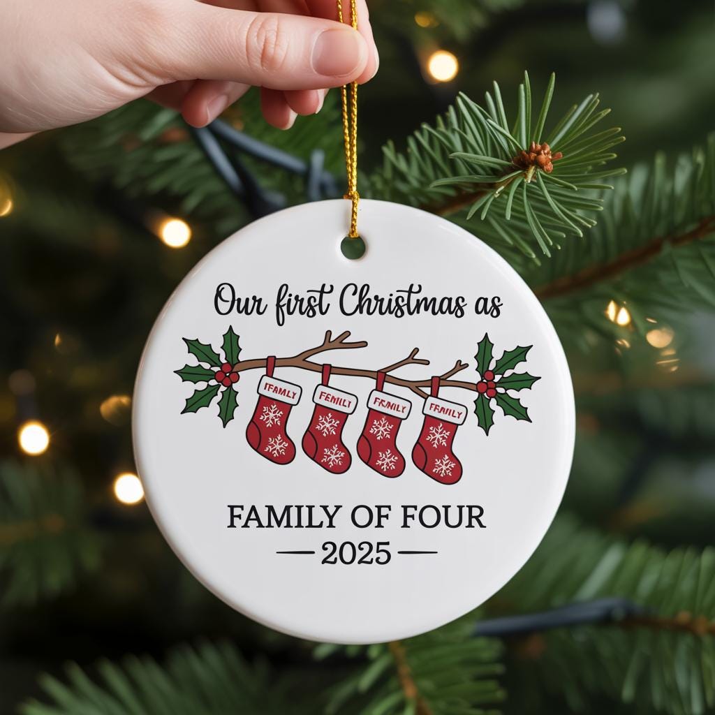 Personalized Family of Four Christmas Ornament, Baby's First Christmas - product image 1
