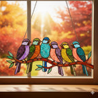 Colorful Birds Acrylic Window Hanging: Faux Stained Glass Look – product photo 2