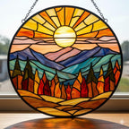 Stained Glass Mountain Suncatcher: Sunset Window Art – main product view