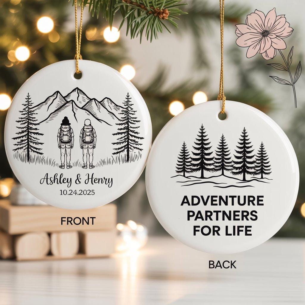Personalized Adventure Couple Ornament, Hiking Camping Gift - product image 1