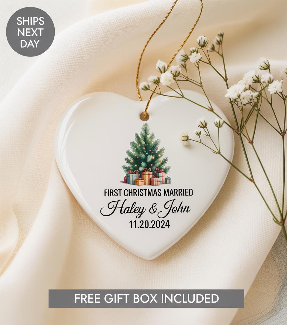 Personalized Ceramic First Christmas Married Ornament – Custom Holiday Keepsake - product image 1