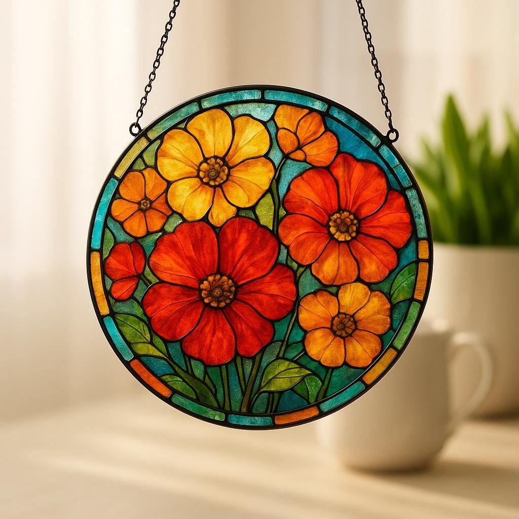 Personalized Birth Month Flower Stained Glass Suncatcher, Floral Window Decor - product image 1