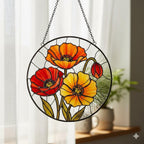 Personalized Birth Month Flower Stained Glass Suncatcher, Custom Window Hanging – main product view