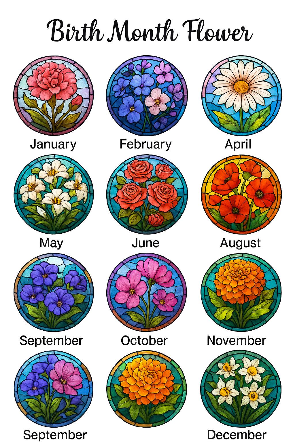 Personalized Birth Month Flower Stained Glass Suncatcher, Custom Floral Window Decor - product image 1