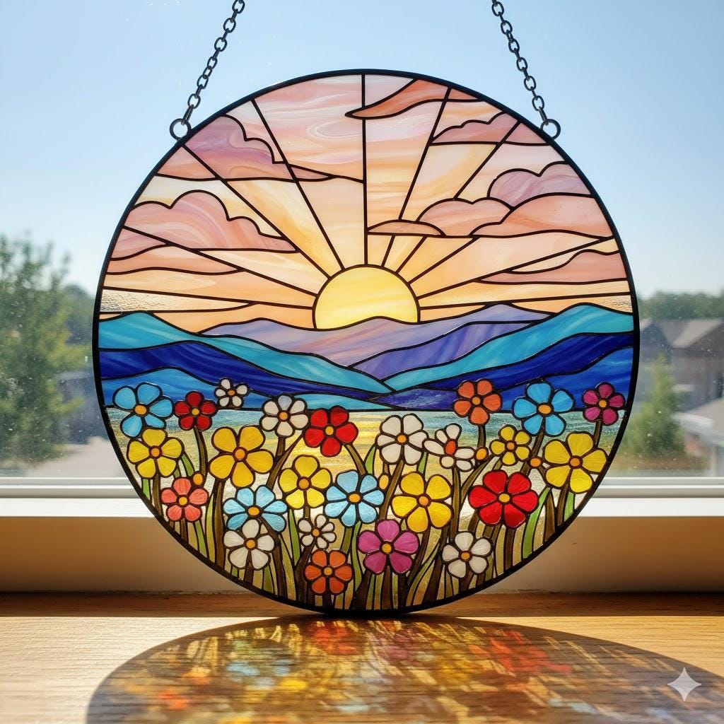 Stained Glass Wildflower Suncatcher, Wildflower Acrylic Window Hanging Decor, Florist Gift, Gift for - product image 1