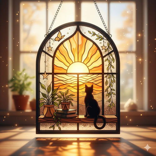 Black Cat And Book Acrylic Suncatcher Hanging, Ghost Reading Book Suncatcher, Book Lover Gift, Bookish - product image 2
