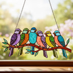 Colorful Birds Acrylic Window Hanging: Faux Stained Glass Look – main product view