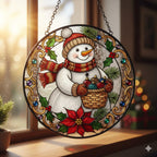 Cozy Snowman Stained Glass Suncatcher: Christmas Window Decor Gift – main product view