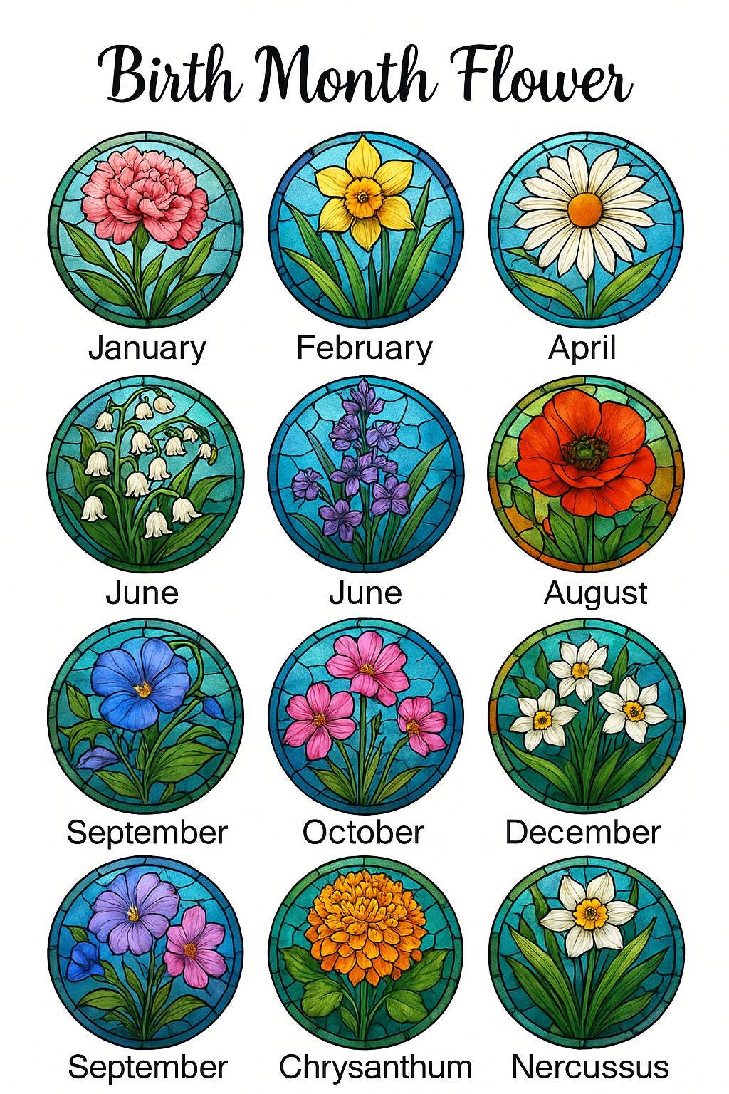 Personalized Birth Month Flower Stained Glass Suncatcher, Floral Window Decor - product image 3